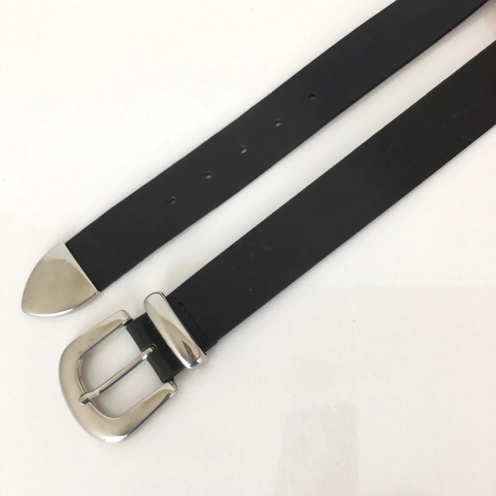 Smooth Black Italian Leather Belt Silver Buckle Women’s Size Small